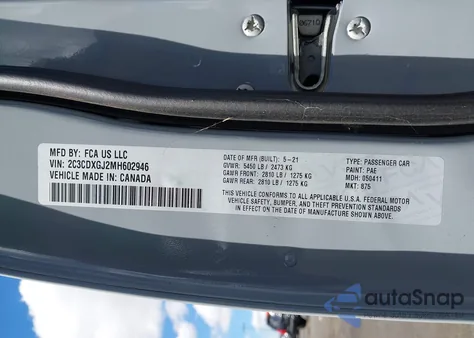 2021 Dodge Charger Scat Pack Rwd z USA, uszkodzony, nr VIN 2C3CDXGJ2MH602946